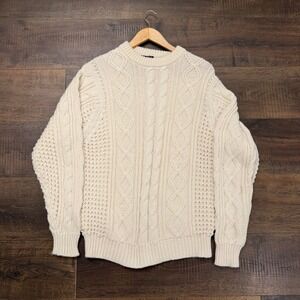 Pine Grove Mens XL Cable Knit Sweater Cream Fisherman Crew Neck Acrylic